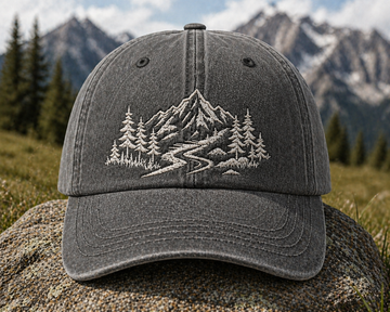 Personalized Mountain Landscape Embroidered Washed Dad Hat