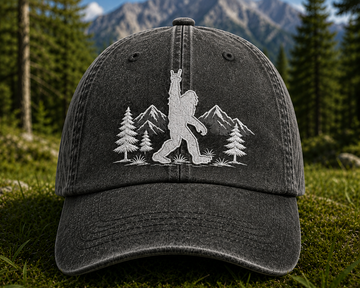 Personalized Bigfoot Mountain Embroidered Washed Dad Hat
