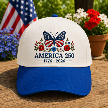 Personalized America 250 Butterfly Embroidered Two Tone Trucker Cap