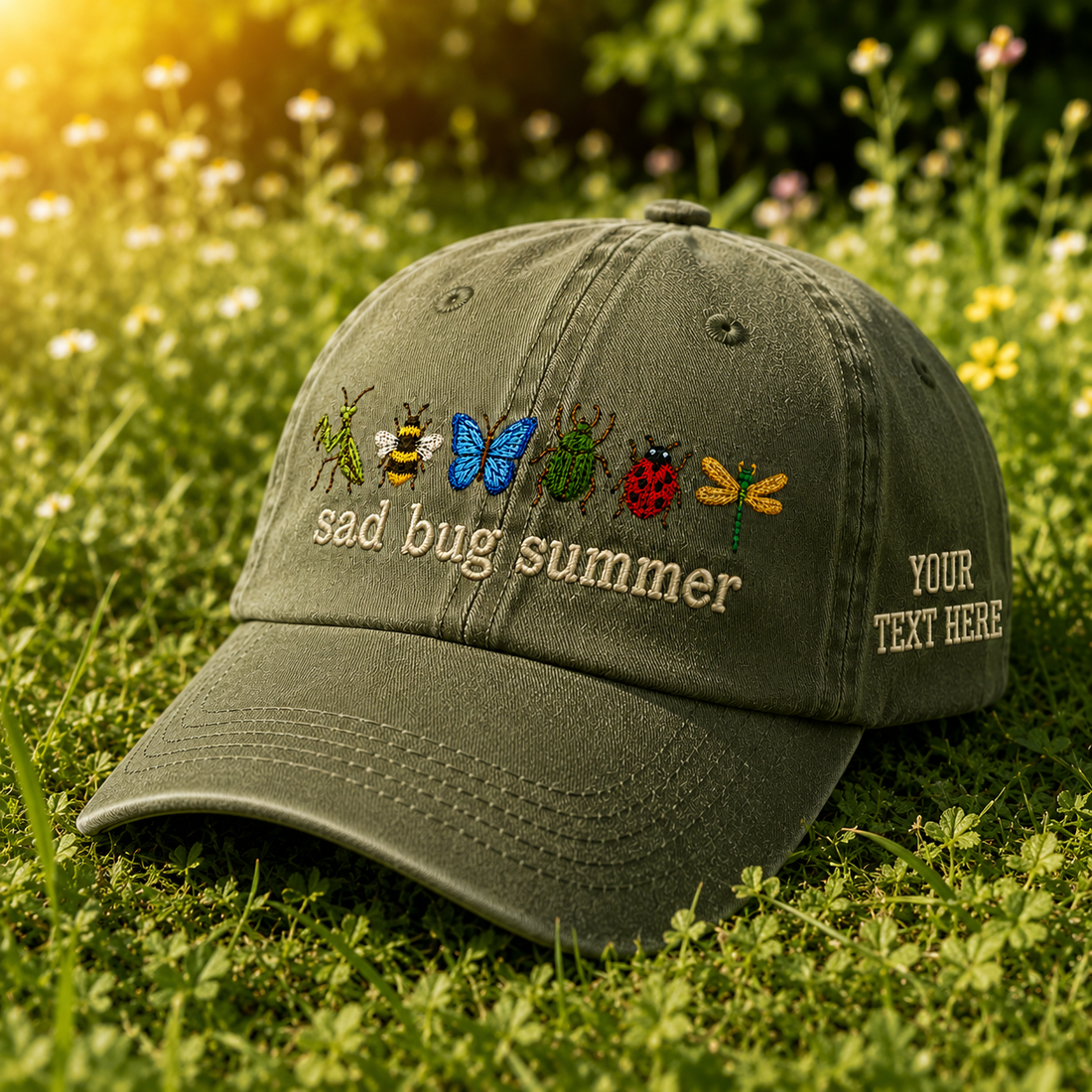 Personalized Insect Lover Embroidered Washed Dad Hat