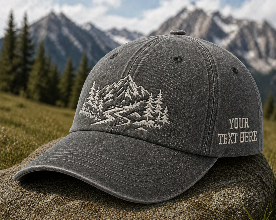 Personalized Mountain Landscape Embroidered Washed Dad Hat