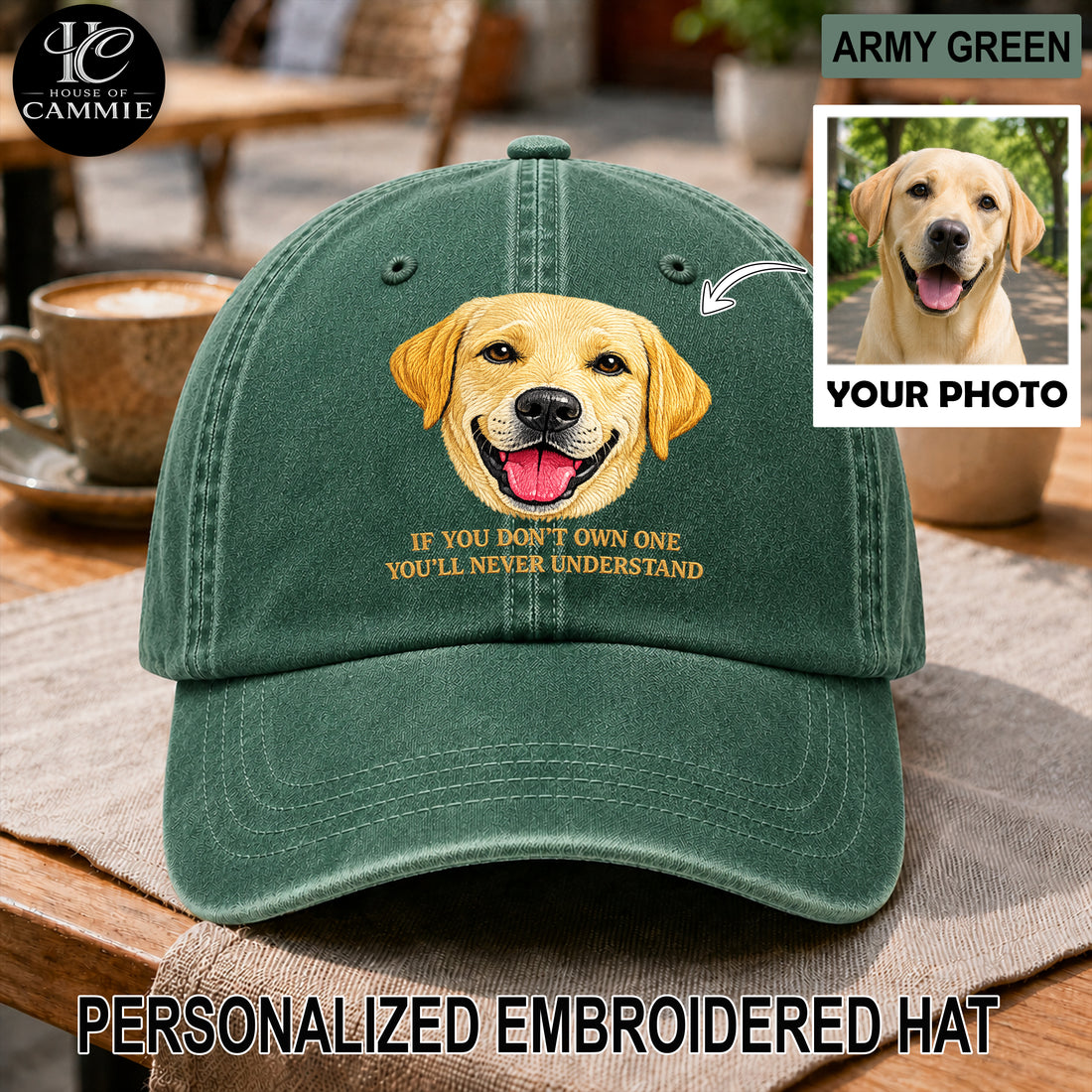 Personalized Embroidered Pet Photo Washed Dad Hat | Custom Dog Face & Text Vintage Cap | Dog Lover Gift