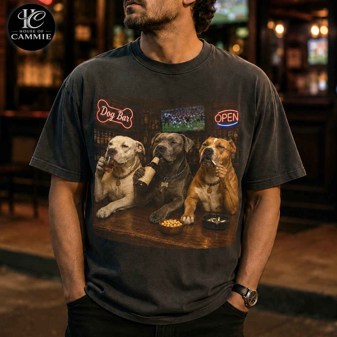 Personalized Pitbull Bar Night T Shirt, Custom Dog Photo Vintage Graphic Tee, Upload Your Pet Picture, Funny Pitbull Lover Gift