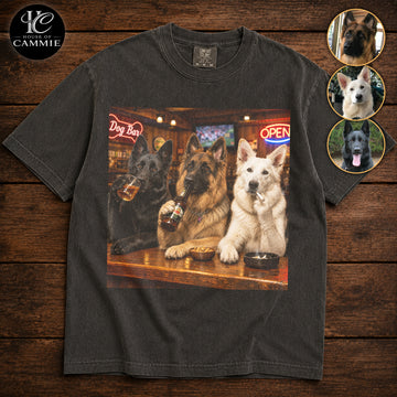 Personalized German Shepherd Bar Night T Shirt, Custom Dog Photo Vintage Graphic Tee, Upload Your Pet Picture, Funny German Shepherd Lover Gift