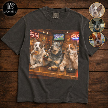 Personalized Australian Cattle Dog Blue Heeler Bar Night T-Shirt, Custom Dog Photo Vintage Graphic Tee, Upload Your Pet Picture, Funny Heeler Dog Lover Gift