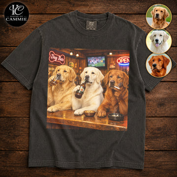 Personalized Golden Retriever Bar Night T-Shirt, Custom Dog Photo Vintage Graphic Tee, Upload Your Pet Picture, Funny Golden Retriever Dog Lover Gift