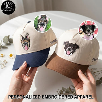 Personalized Embroidered Pet Portrait Two Tone Trucker Hat – Custom Dog Photo & Name Gift