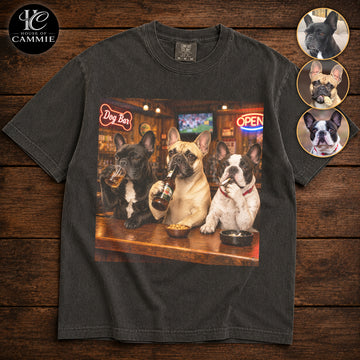 Personalized French Bulldog Bar Night T-Shirt, Custom Dog Photo Vintage Graphic Tee, Upload Your Pet Picture, Funny French Bulldog Dog Lover Gift