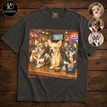 Personalized Chihuahua Bar Night T-Shirt, Custom Dog Photo Vintage Graphic Tee, Upload Your Pet Picture, Funny Chihuahua Dog Lover Gift