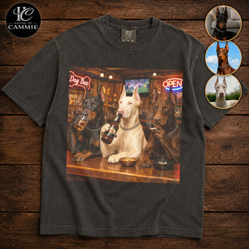Personalized Doberman Pinscher Bar Night T-Shirt, Custom Dog Photo Vintage Graphic Tee, Upload Your Pet Picture, Funny Doberman Dog Lover Gift