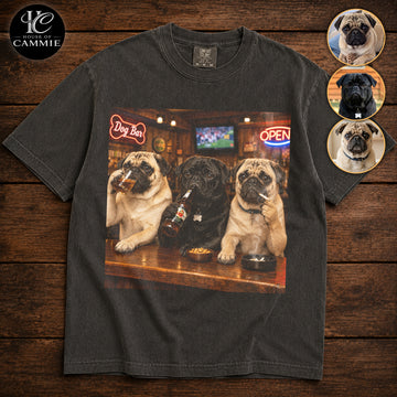 Personalized Pug Bar Night T-Shirt, Custom Dog Photo Vintage Graphic Tee, Upload Your Pet Picture, Funny Pug Dog Lover Gift