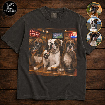 Personalized Boxer Bar Night T-Shirt, Custom Dog Photo Vintage Graphic Tee, Upload Your Pet Picture, Funny Boxer Dog Lover Gift