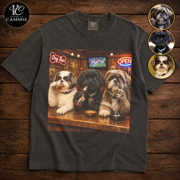 Personalized Shih Tzu Bar Night T-Shirt, Custom Dog Photo Vintage Graphic Tee, Upload Your Pet Picture, Funny Shih Tzu Dog Lover Gift