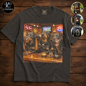 Personalized Rottweiler Bar Night T-Shirt, Custom Dog Photo Vintage Graphic Tee, Upload Your Pet Picture, Funny Rottweiler Dog Lover Gift