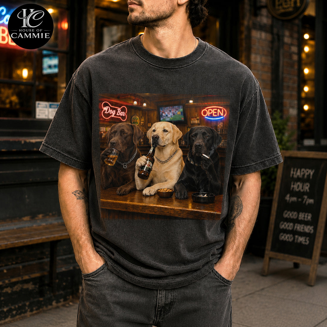 Personalized Labrador Retriever Bar Night T-Shirt, Custom Dog Photo Vintage Graphic Tee, Upload Your Pet Picture, Funny Labrador Retriever Dog Lover Gift