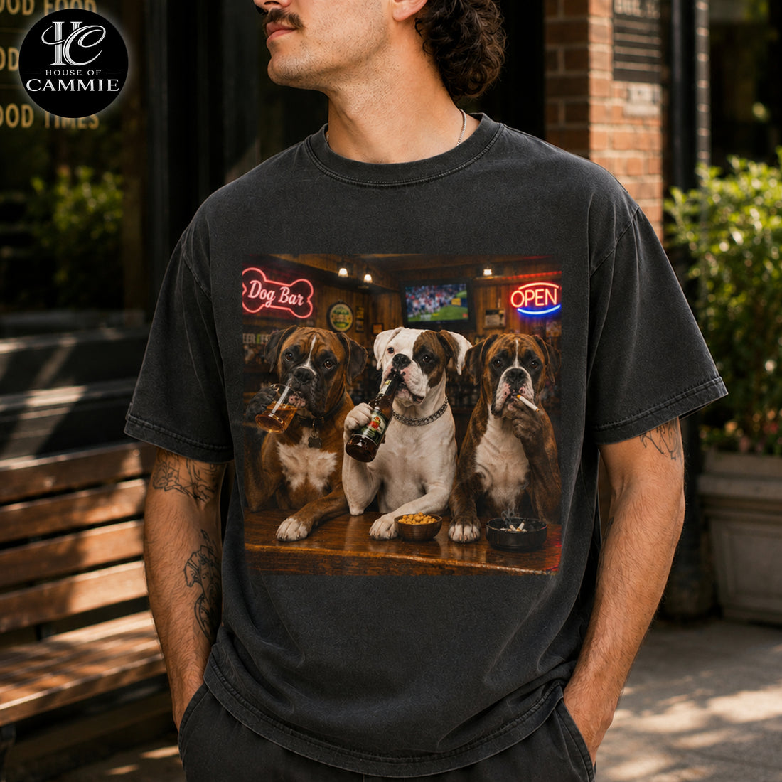 Personalized Boxer Bar Night T-Shirt, Custom Dog Photo Vintage Graphic Tee, Upload Your Pet Picture, Funny Boxer Dog Lover Gift