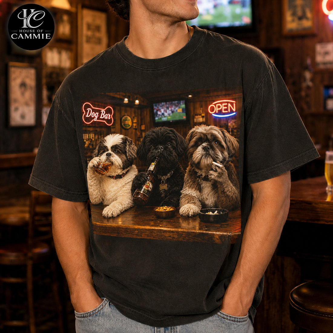 Personalized Shih Tzu Bar Night T-Shirt, Custom Dog Photo Vintage Graphic Tee, Upload Your Pet Picture, Funny Shih Tzu Dog Lover Gift