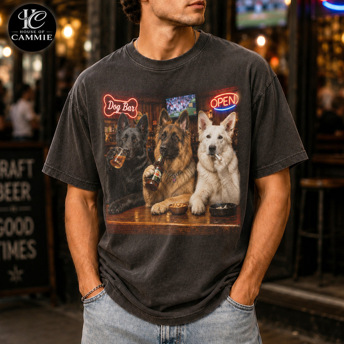 Personalized German Shepherd Bar Night T Shirt, Custom Dog Photo Vintage Graphic Tee, Upload Your Pet Picture, Funny German Shepherd Lover Gift