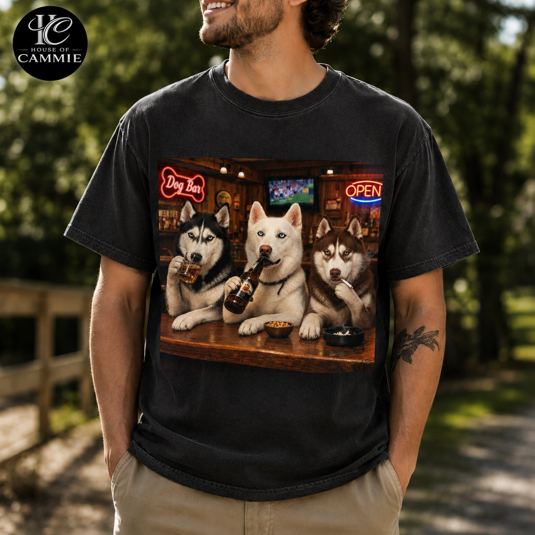 Personalized Husky Bar Night T-Shirt, Custom Dog Photo Vintage Graphic Tee, Upload Your Pet Picture, Funny Husky Dog Lover Gift