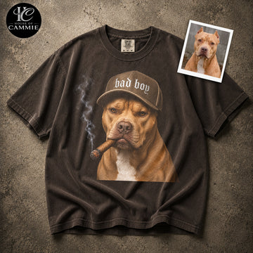 Custom Dog Photo T-Shirt, Personalized Pit Bull Portrait Shirt, Custom Pet Face Tee, Bad Boy Dog Lover Gift for Men and Women