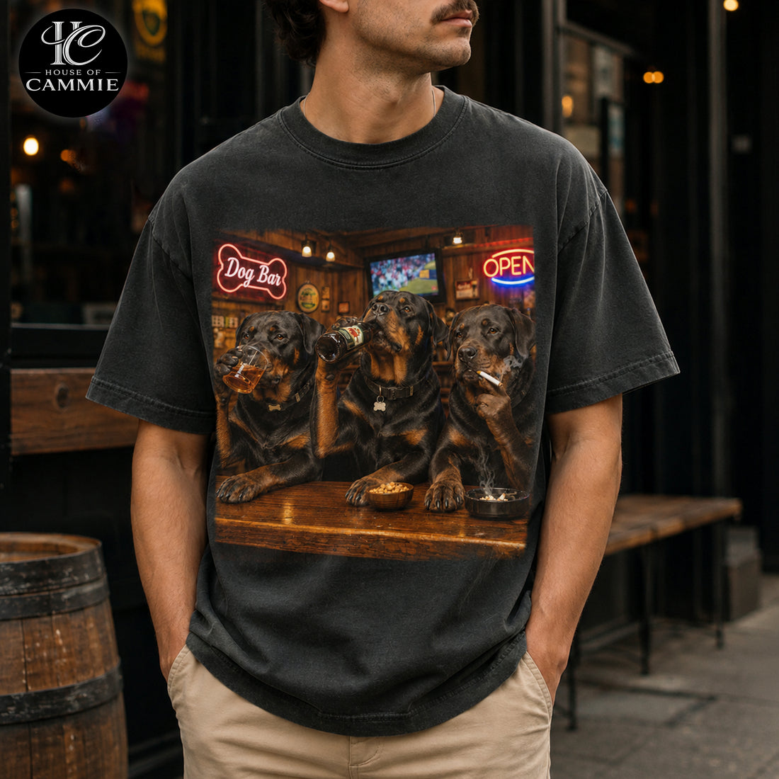 Personalized Rottweiler Bar Night T-Shirt, Custom Dog Photo Vintage Graphic Tee, Upload Your Pet Picture, Funny Rottweiler Dog Lover Gift