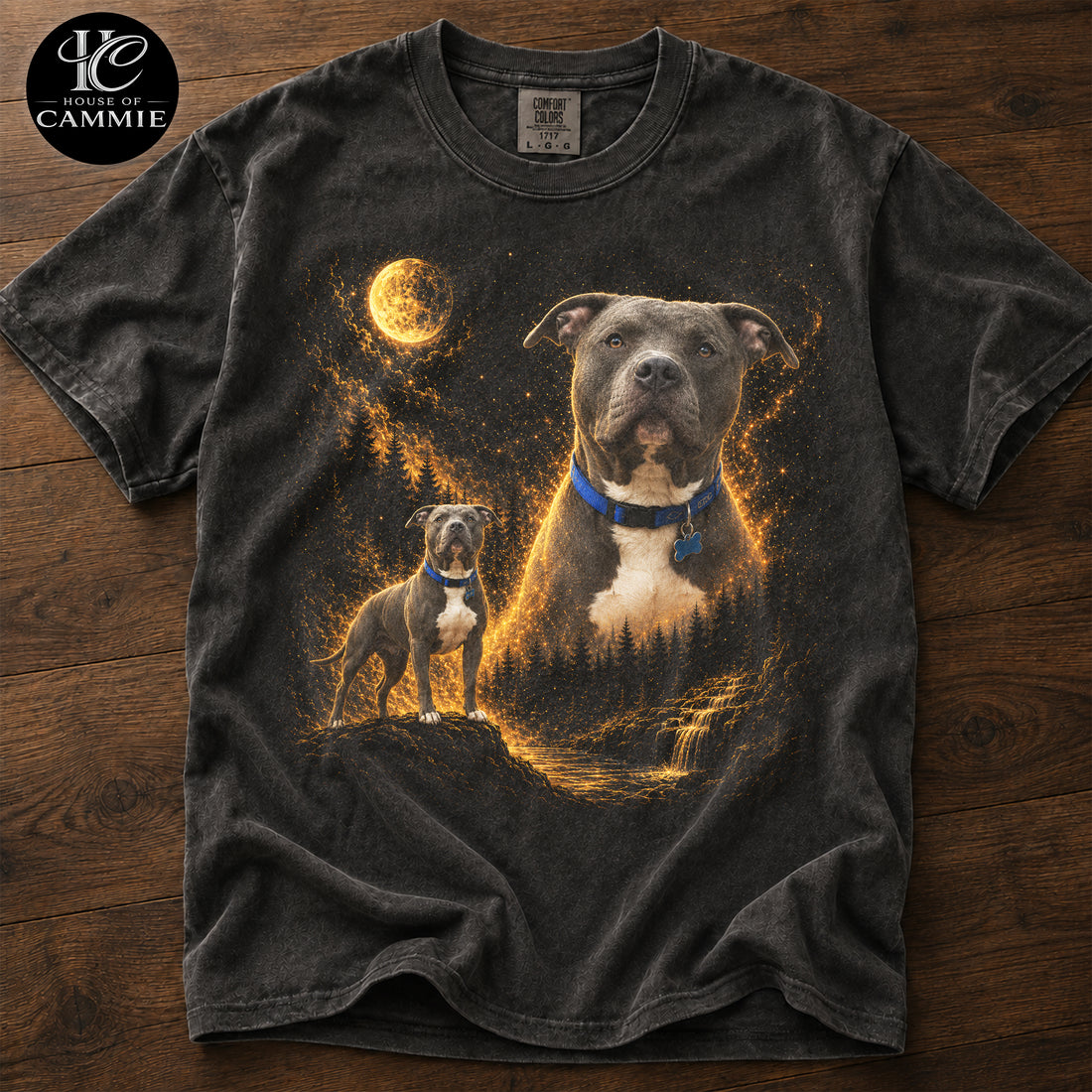 Personalized Pitbull Moonlight T-Shirt | Custom Dog Photo Portrait Tee | Upload Your Pet Picture | Dog Lover Gift