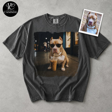 Personalized Pitbull Coffee T Shirt | Custom Dog Photo Graphic Tee | Upload Your Pet Picture | Funny Dog Lover Gift For Men Women