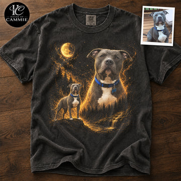 Personalized Pitbull Moonlight T-Shirt | Custom Dog Photo Portrait Tee | Upload Your Pet Picture | Dog Lover Gift
