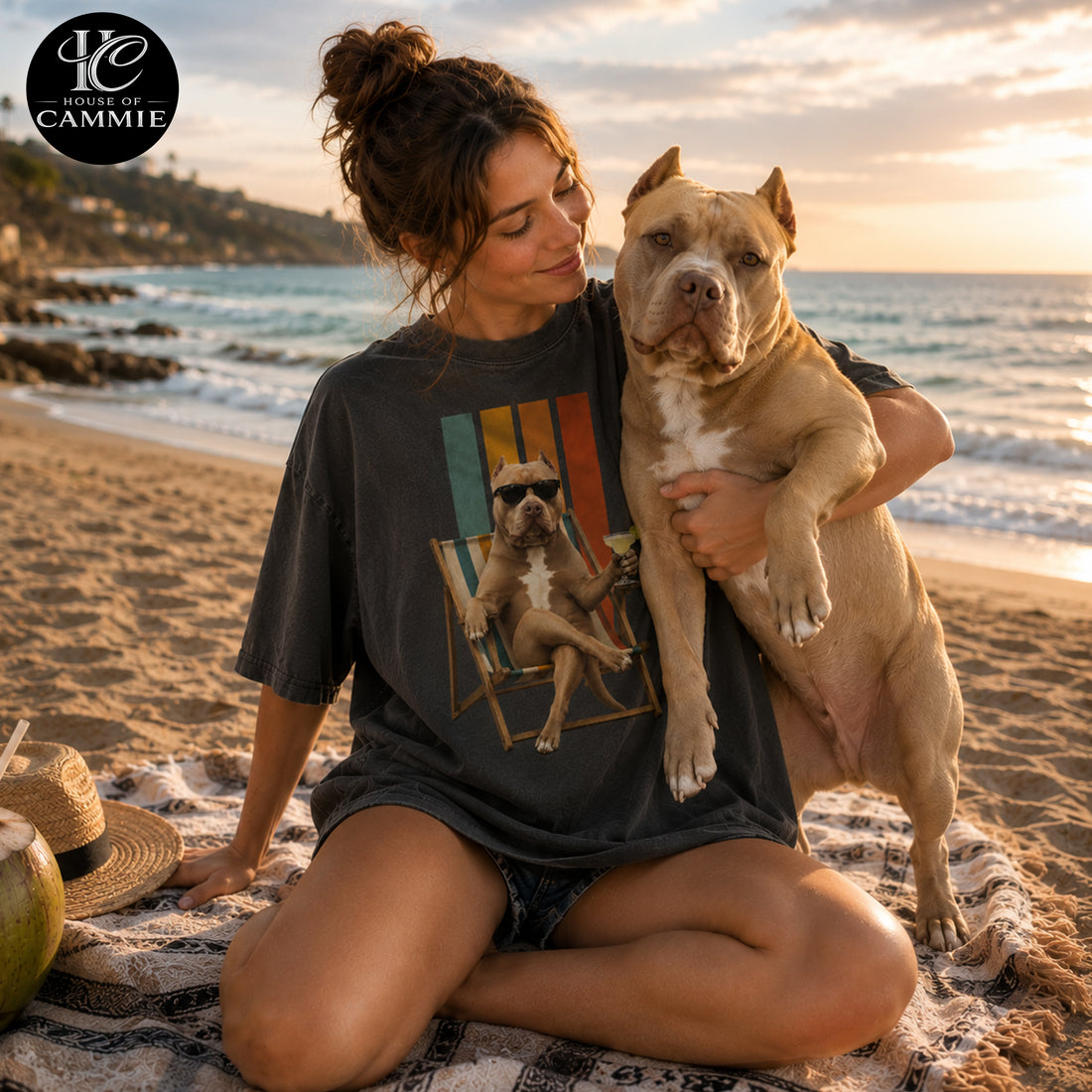 Personalized Pitbull Beach Vibes T Shirt, Custom Dog Photo Vintage Graphic Tee, Upload Your Pet Picture, Funny Dog Lover Gift
