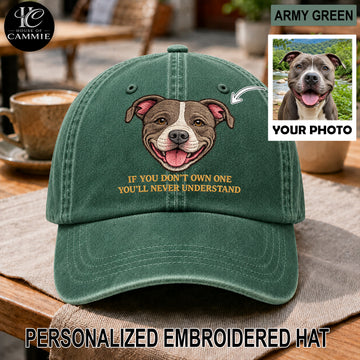 Personalized Embroidered Pet Photo Washed Dad Hat | Custom Dog Face & Text Vintage Cap | Dog Lover Gift