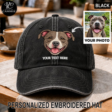 Personalized Embroidered Dog Photo Washed Dad Hat, Custom Pet Portrait Hat, Personalized Dog Lover Gift, Custom Embroidered Pet Face Cap